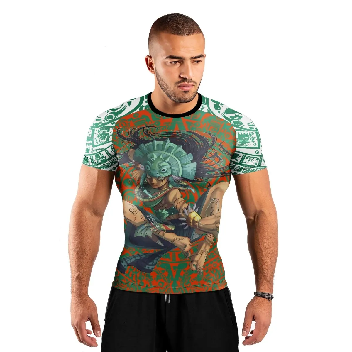 Aztec Iguana Warrior Men's Short Sleeve Rash Guard