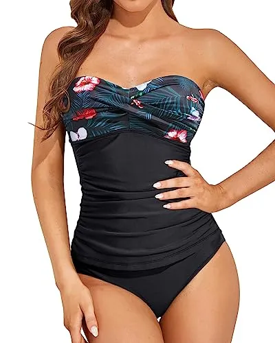 Bandeau Two Piece Tummy Control Tankini Swimsuits