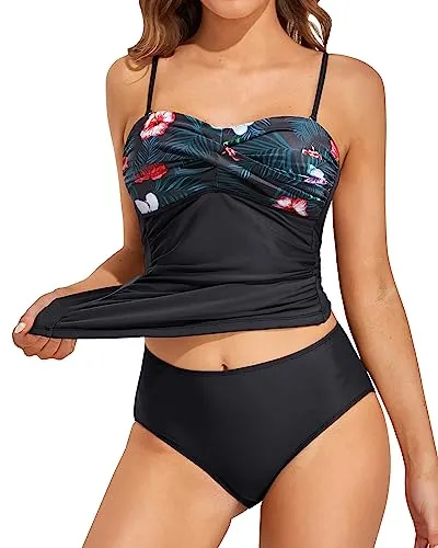 Bandeau Two Piece Tummy Control Tankini Swimsuits