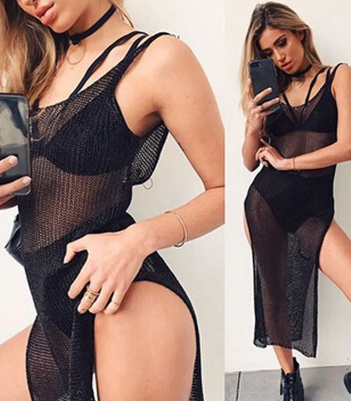 Beach Cover Up Bathing Suit Bikini Cover-ups Mesh Perspective Beach Dress