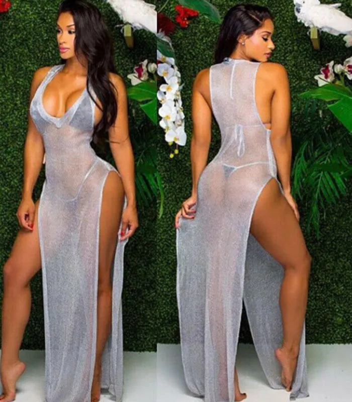 Beach Cover Up Bathing Suit Bikini Cover-ups Mesh Perspective Beach Dress