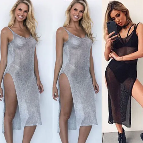 Beach Cover Up Bathing Suit Bikini Cover-ups Mesh Perspective Beach Dress