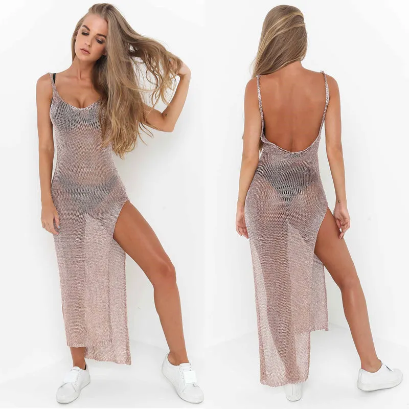 Beach Cover Up Bathing Suit Bikini Cover-ups Mesh Perspective Beach Dress