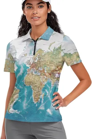 Biyejit Womens Golf Polo Shirts 1/4 Zip Up Short Sleeve Quick Dry Workout Tops Sun Protection Tennis Shirts Slim Fit