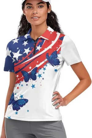 Biyejit Women's Golf Shirts Short Sleeve Quarter Zip Workout Tops for Women Moisture Wicking Quick-Drying Polo Shirts