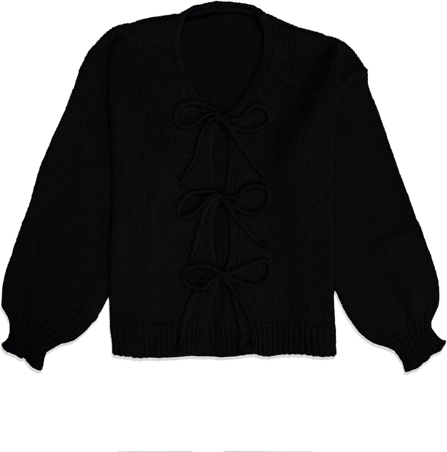 Blostirno Women's Front Tie Bow Cardigan Sweaters Knit Long Sleeve Cute Fall Winter Jacket Coats Y2K Knitwears Tops