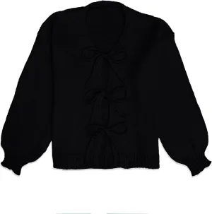 Blostirno Women's Front Tie Bow Cardigan Sweaters Knit Long Sleeve Cute Fall Winter Jacket Coats Y2K Knitwears Tops