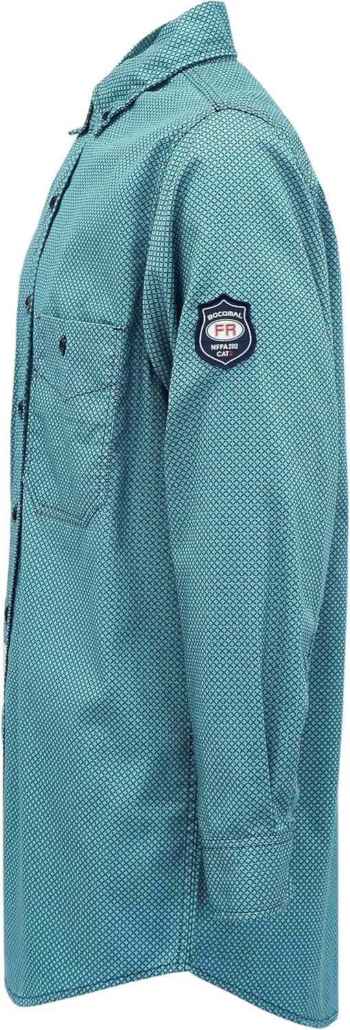 BOCOMAL FR Shirts for Men Printed Plaid Flame Resistant Clothing 6.5oz Cotton Button Up Welding Shirts NFPA2112 CAT2