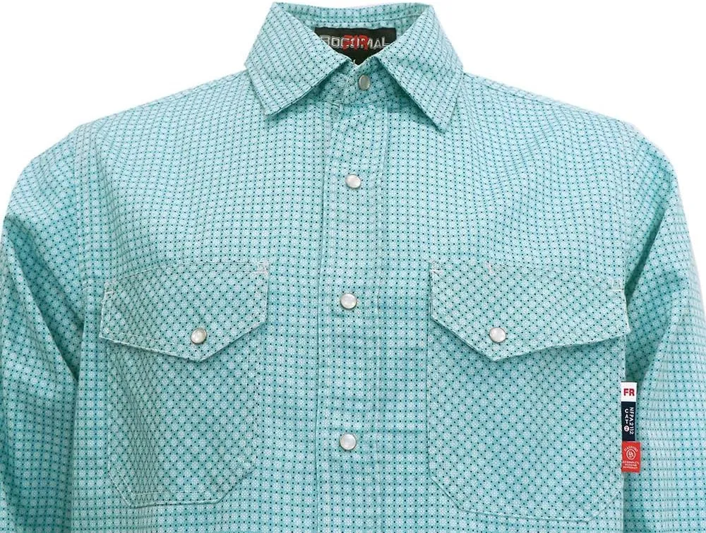 BOCOMAL FR Shirts for Men Printed Plaid Flame Resistant Clothing 6.5oz Cotton Button Up Welding Shirts NFPA2112 CAT2