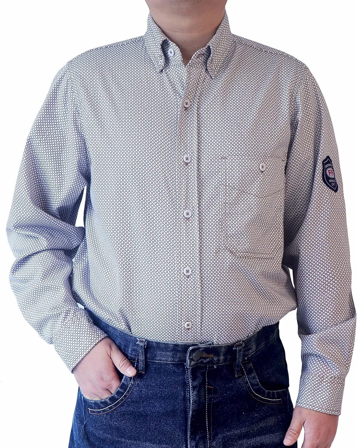 BOCOMAL FR Shirts for Men Printed Plaid Flame Resistant Clothing 6.5oz Cotton Button Up Welding Shirts NFPA2112 CAT2