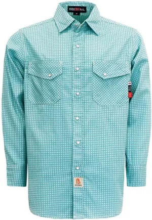 BOCOMAL FR Shirts for Men Printed Plaid Flame Resistant Clothing 6.5oz Cotton Button Up Welding Shirts NFPA2112 CAT2