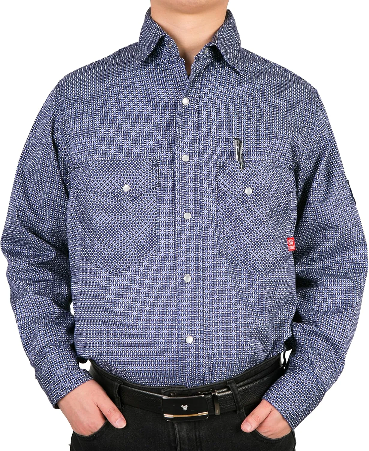 BOCOMAL FR Shirts for Men Printed Plaid Flame Resistant Clothing 6.5oz Cotton Button Up Welding Shirts NFPA2112 CAT2