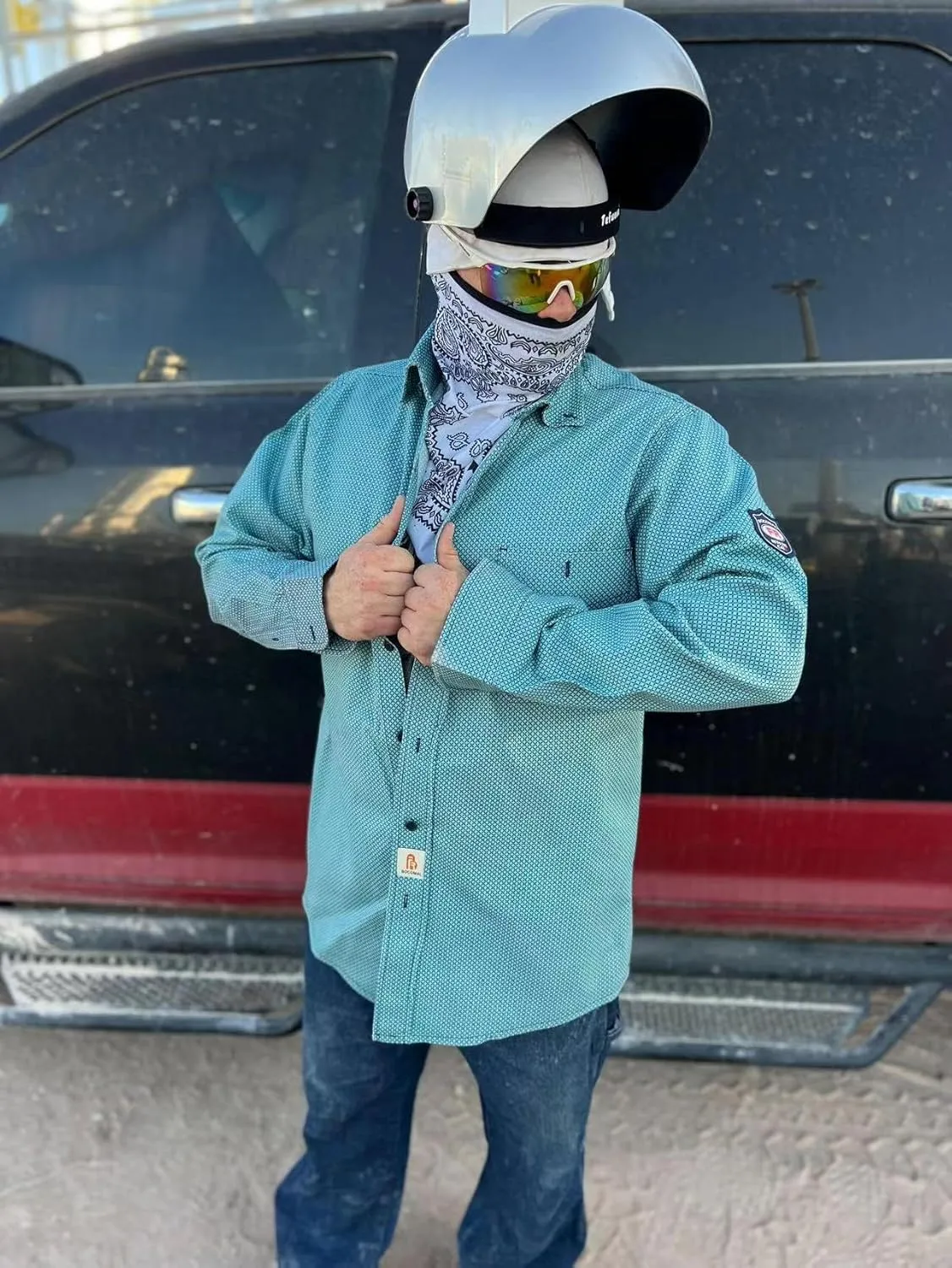 BOCOMAL FR Shirts for Men Printed Plaid Flame Resistant Clothing 6.5oz Cotton Button Up Welding Shirts NFPA2112 CAT2