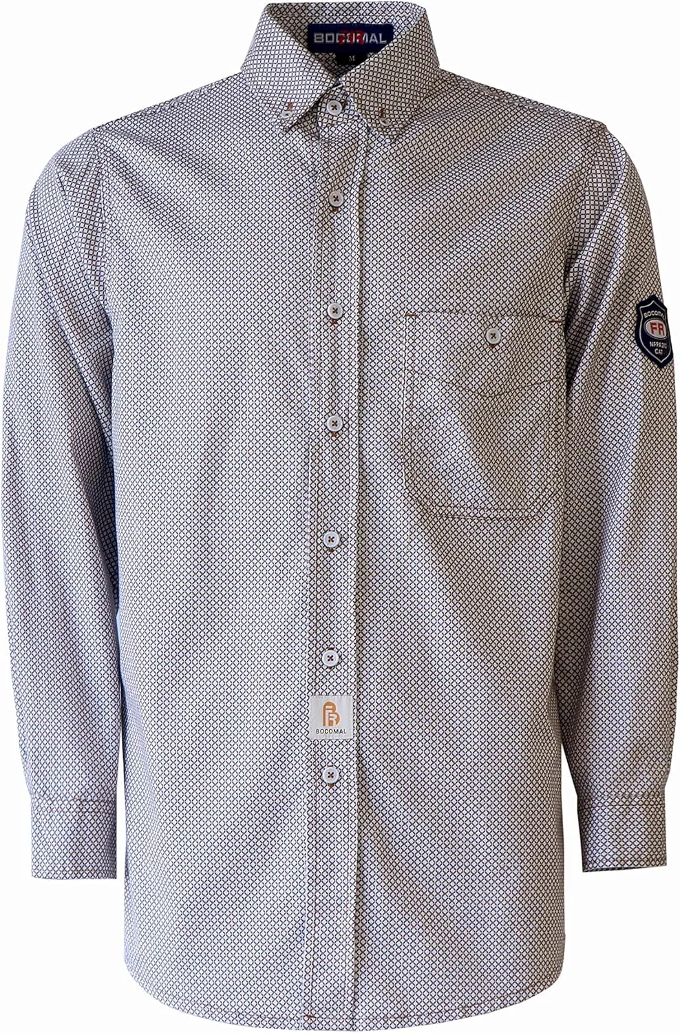 BOCOMAL FR Shirts for Men Printed Plaid Flame Resistant Clothing 6.5oz Cotton Button Up Welding Shirts NFPA2112 CAT2