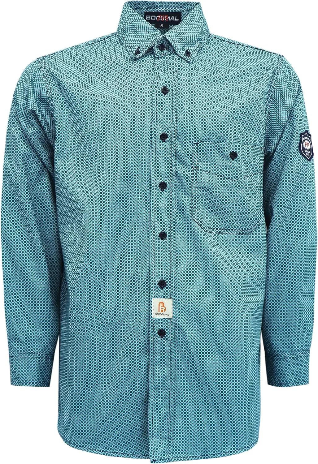 BOCOMAL FR Shirts for Men Printed Plaid Flame Resistant Clothing 6.5oz Cotton Button Up Welding Shirts NFPA2112 CAT2