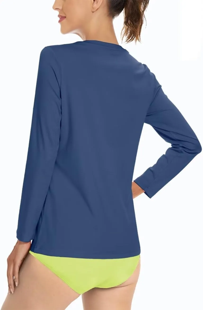 Boladeci Women's UPF 50  Sun Shirts V Neck Long Sleeve Summer Tops Quick Dry UV Protection Rash Guard Swim T-Shirts