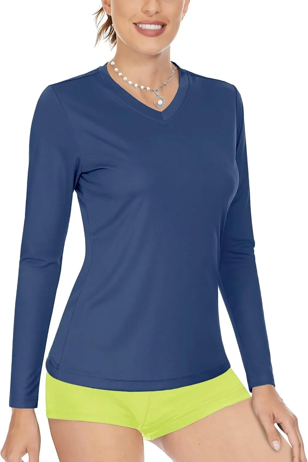 Boladeci Women's UPF 50  Sun Shirts V Neck Long Sleeve Summer Tops Quick Dry UV Protection Rash Guard Swim T-Shirts