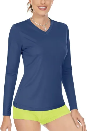 Boladeci Women's UPF 50  Sun Shirts V Neck Long Sleeve Summer Tops Quick Dry UV Protection Rash Guard Swim T-Shirts