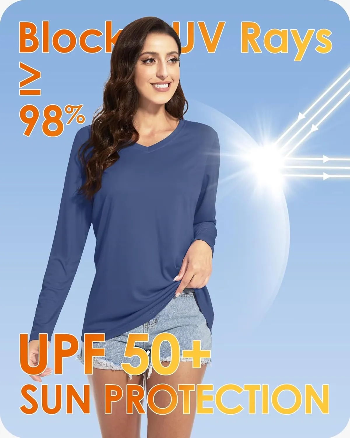 Boladeci Women's UPF 50  Sun Shirts V Neck Long Sleeve Summer Tops Quick Dry UV Protection Rash Guard Swim T-Shirts