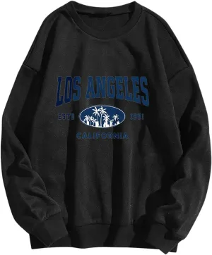 Boston Sweatshirts for Women Letter Print Crewneck Oversized Pullover Long Sleeve Sweaters Fall Clothes Trendy Outfits