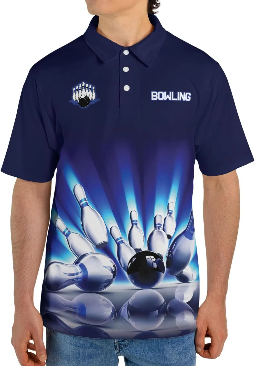 Bowling Polo Shirts 3D for Men & Women, Bowling Jersey Shirt, Team Bowling Shirts Short Sleeve Polo Gift