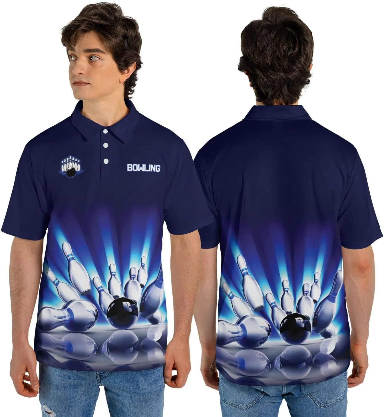 Bowling Polo Shirts 3D for Men & Women, Bowling Jersey Shirt, Team Bowling Shirts Short Sleeve Polo Gift