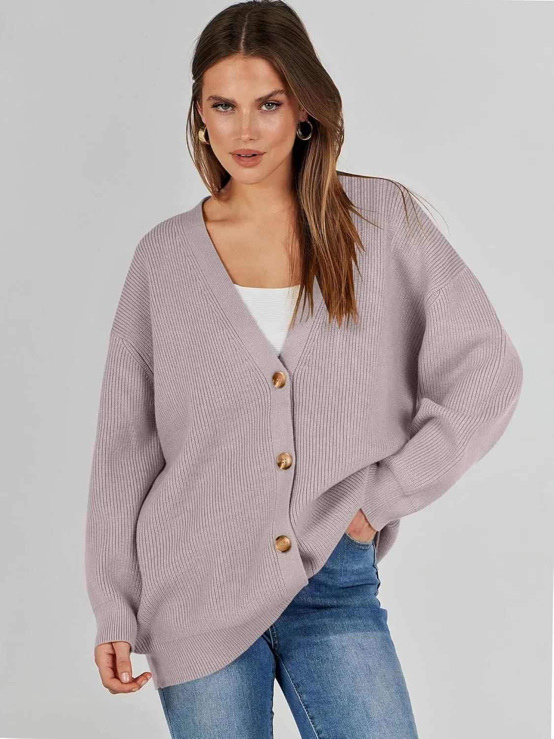 Caracilia Women's Oversized Cardigan Sweaters Long Sleeve Button Down Open Front Knit Sweater 2024 Fall Fashion Outfits