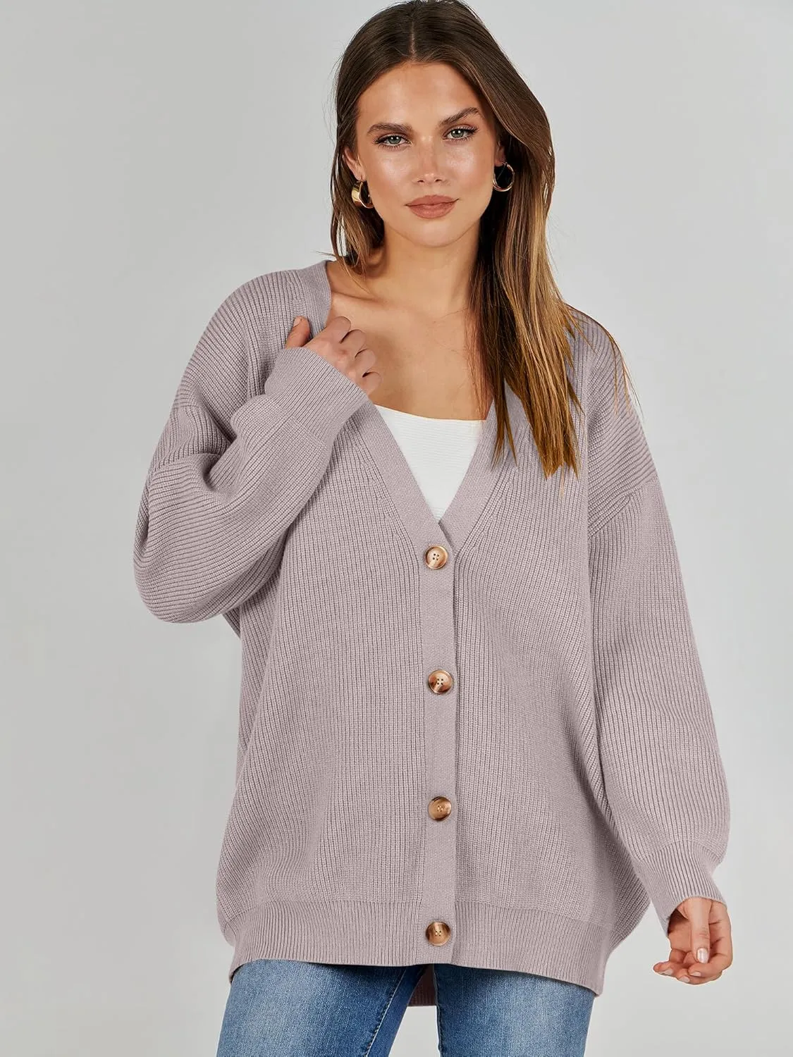 Caracilia Women's Oversized Cardigan Sweaters Long Sleeve Button Down Open Front Knit Sweater 2024 Fall Fashion Outfits
