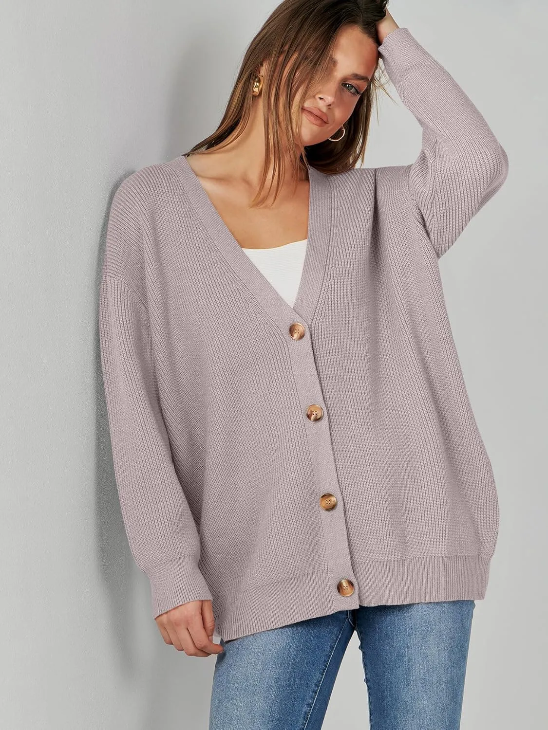 Caracilia Women's Oversized Cardigan Sweaters Long Sleeve Button Down Open Front Knit Sweater 2024 Fall Fashion Outfits