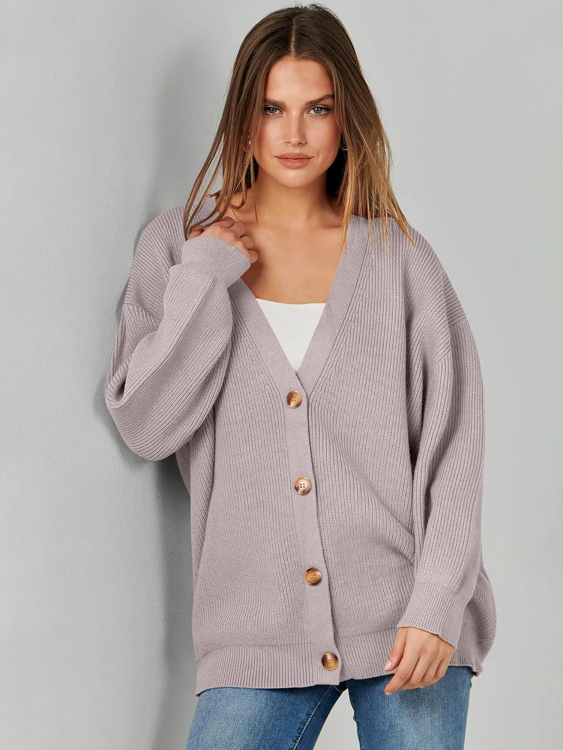Caracilia Women's Oversized Cardigan Sweaters Long Sleeve Button Down Open Front Knit Sweater 2024 Fall Fashion Outfits