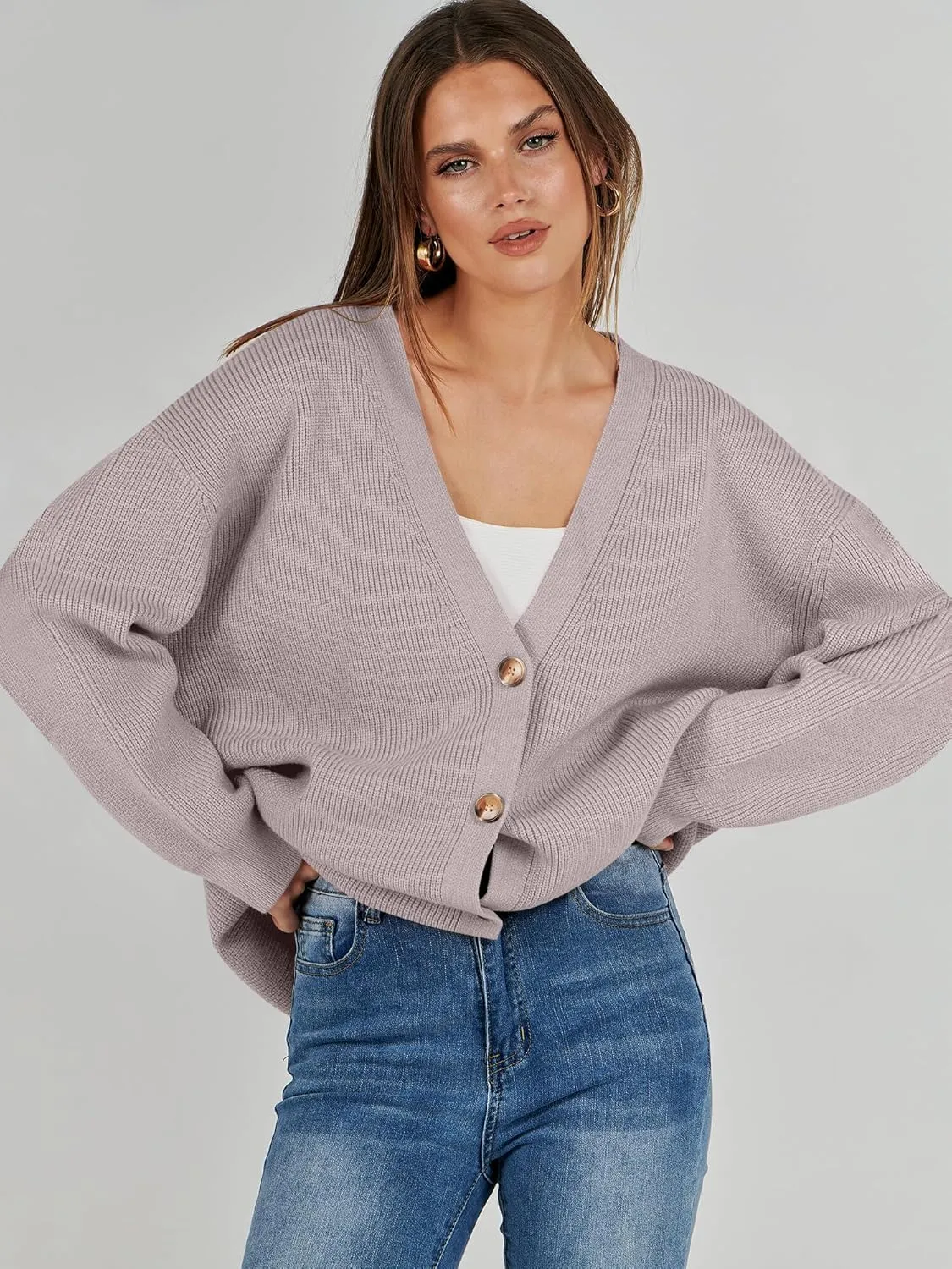 Caracilia Women's Oversized Cardigan Sweaters Long Sleeve Button Down Open Front Knit Sweater 2024 Fall Fashion Outfits