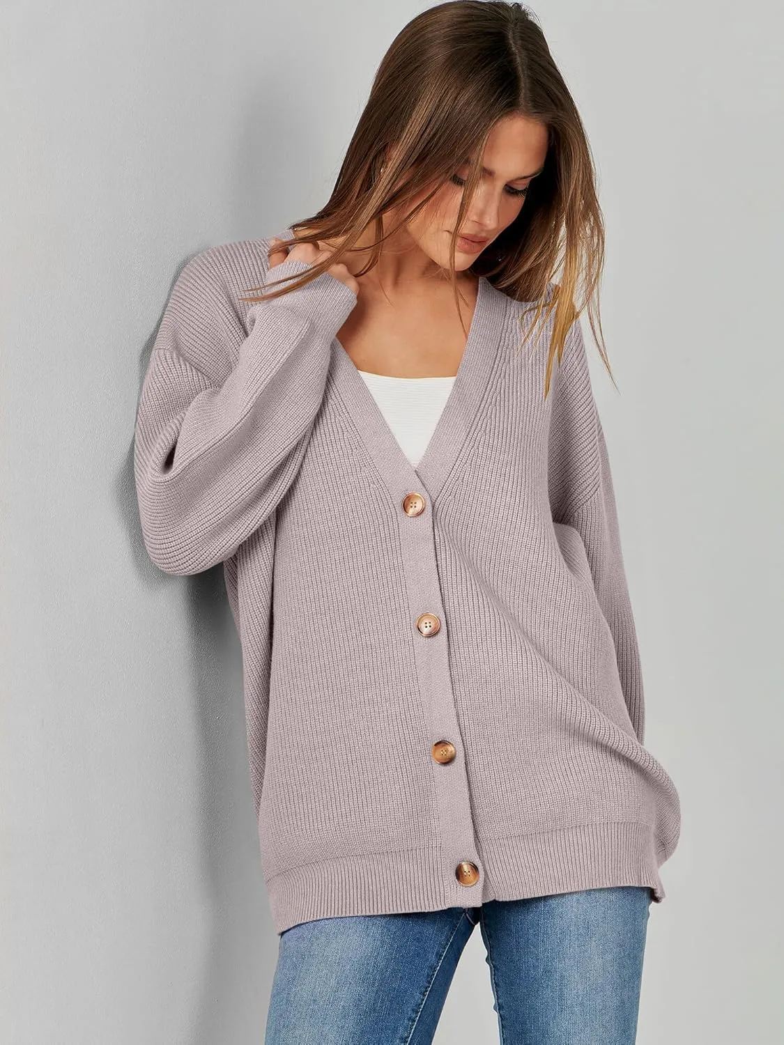 Caracilia Women's Oversized Cardigan Sweaters Long Sleeve Button Down Open Front Knit Sweater 2024 Fall Fashion Outfits