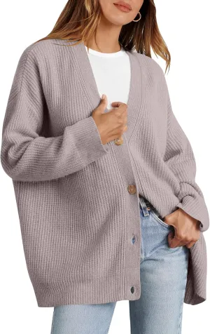 Caracilia Women's Oversized Cardigan Sweaters Long Sleeve Button Down Open Front Knit Sweater 2024 Fall Fashion Outfits