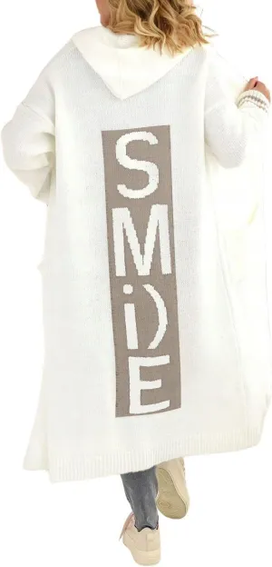 chouyatou Women's Smile Graphic Pattern Hooded Long Cardigan Color Block Open Front Hoodie Cardigan Sweaters