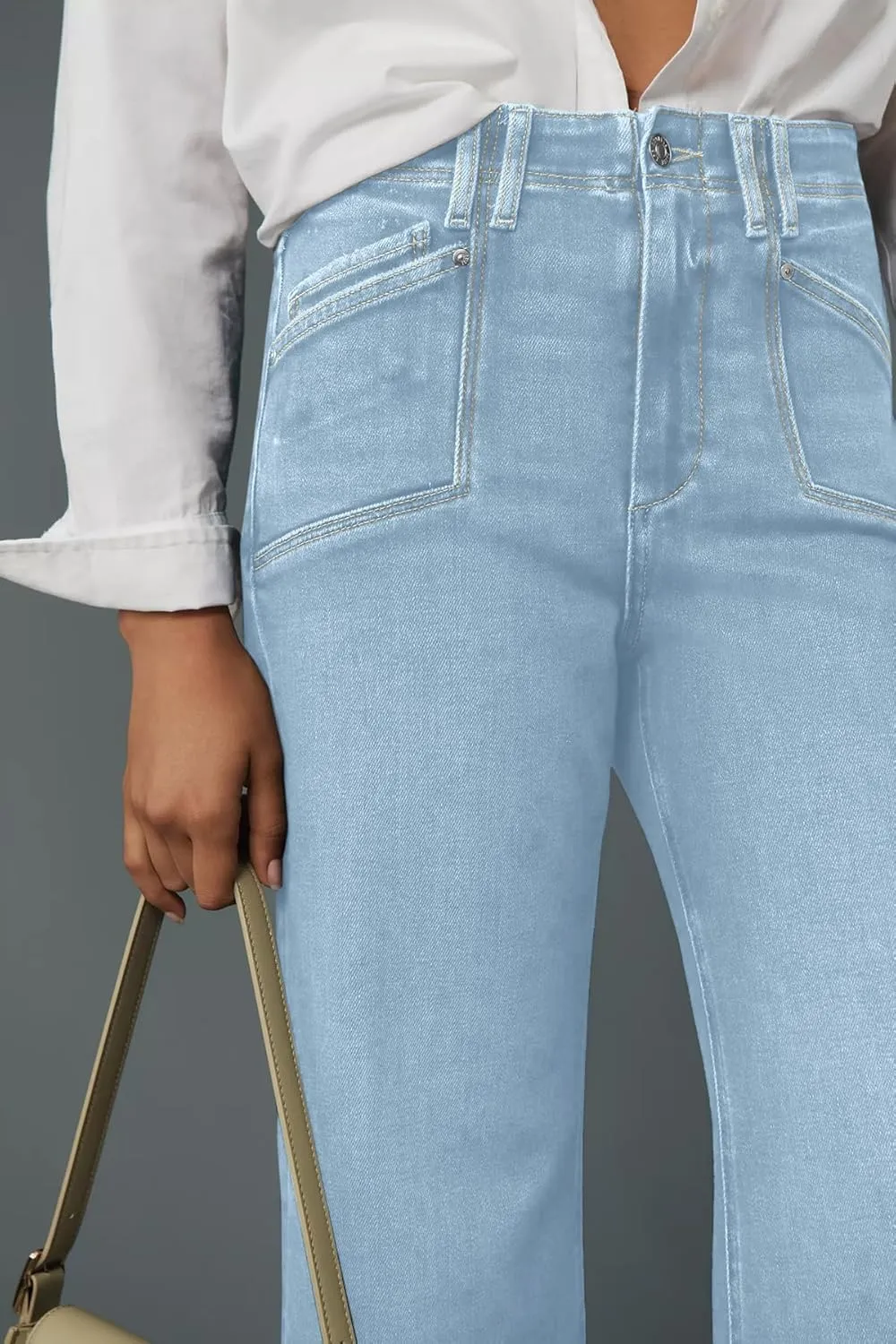 Cicy Bell Womens High Waisted Cropped Jeans Trendy Stretchy Baggy Straight Leg Raw Hem Capri Denim Pants