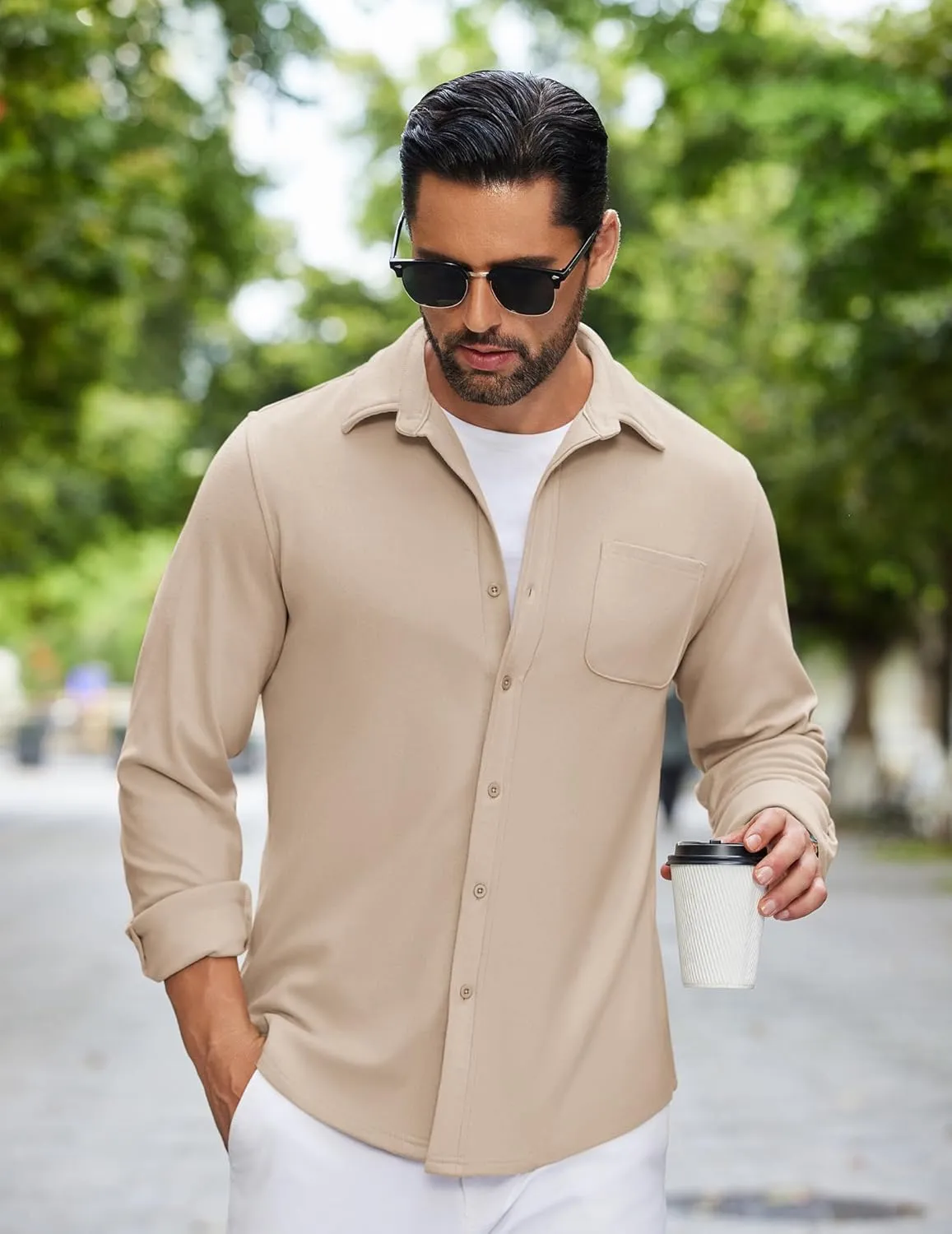 COOFANDY Mens Flannel Shirts Long Sleeve Thermal Button Down Shirt Shacket Lightweight Jacket