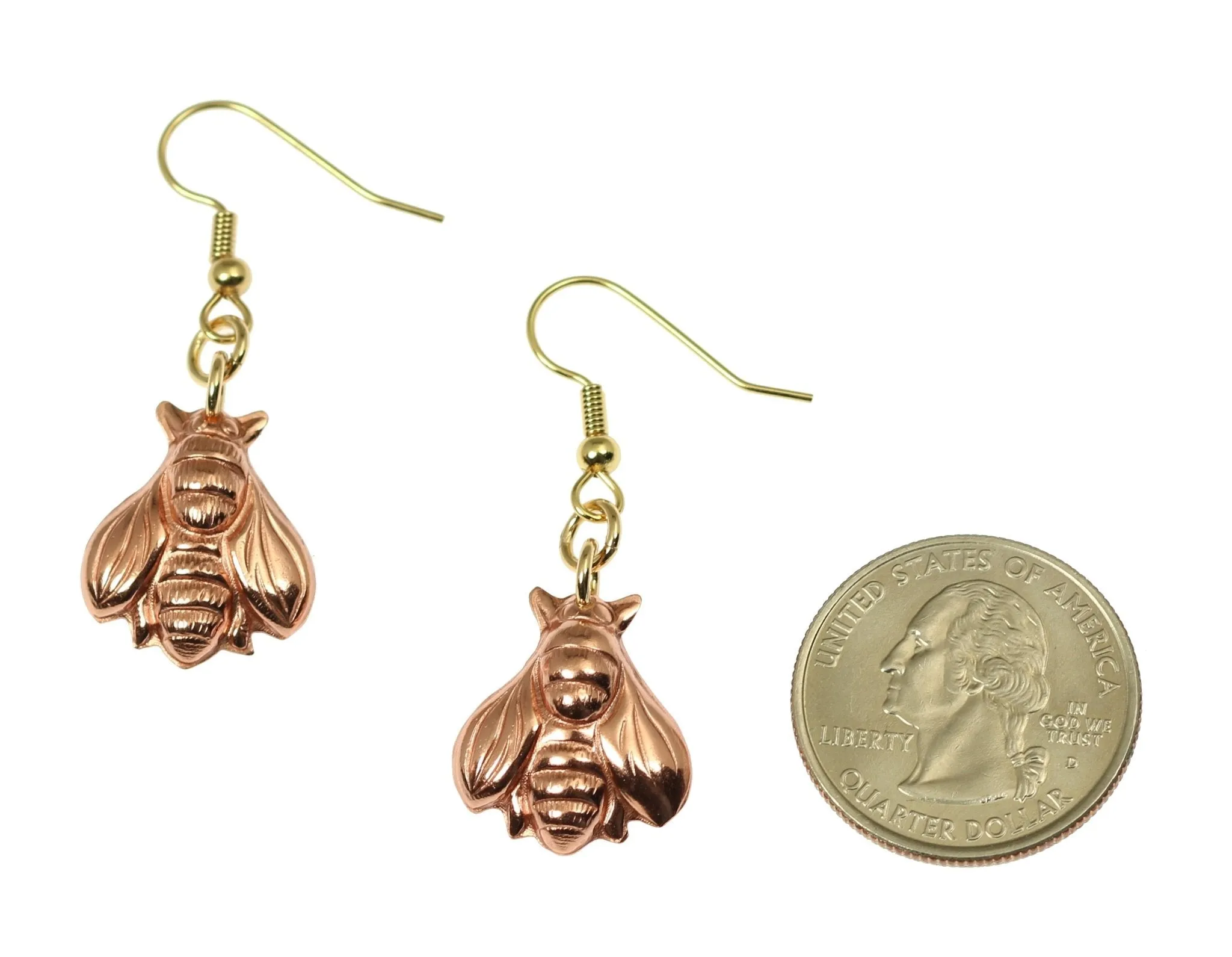 Copper Honey Bee Drop Earrings