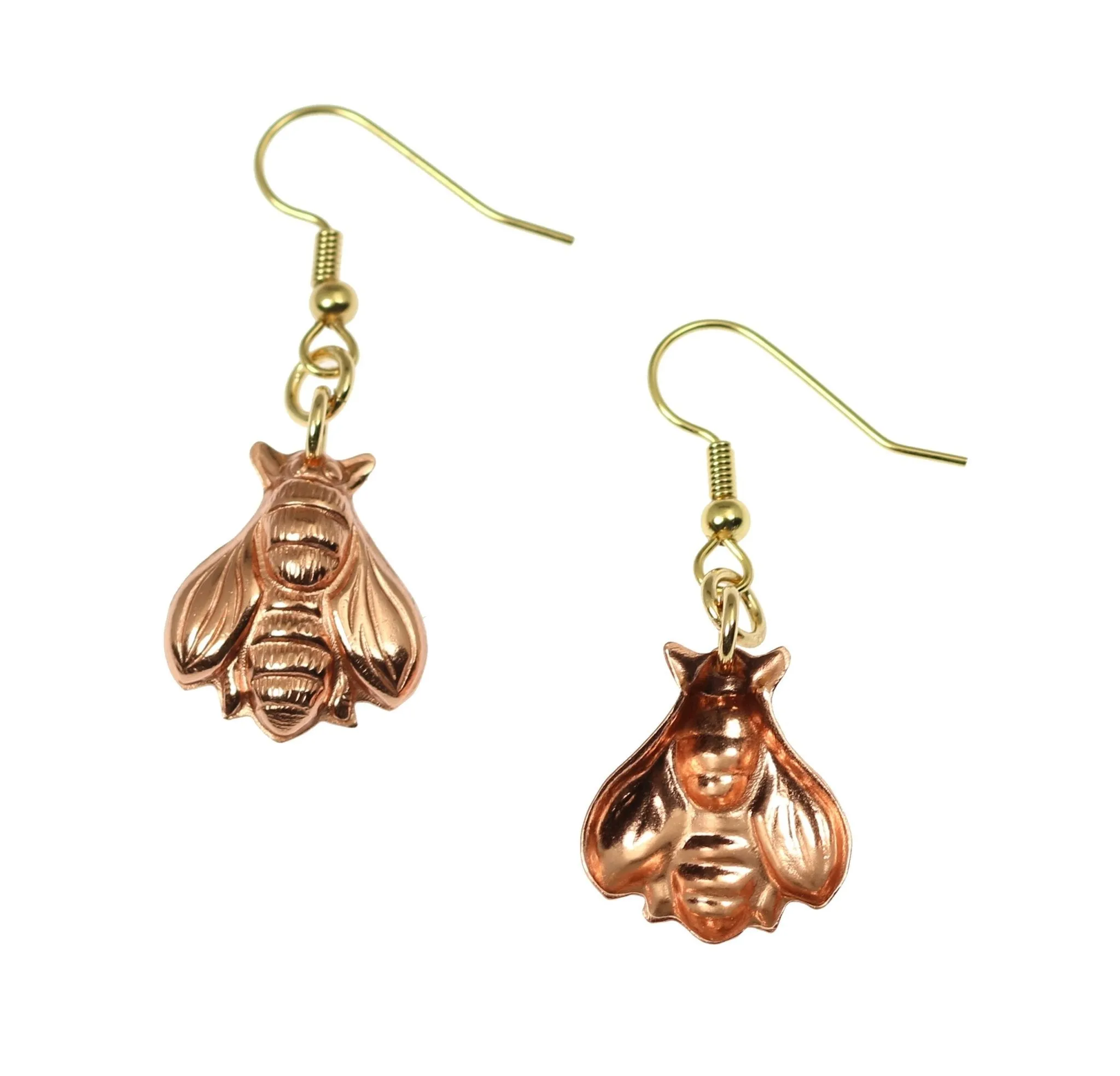 Copper Honey Bee Drop Earrings