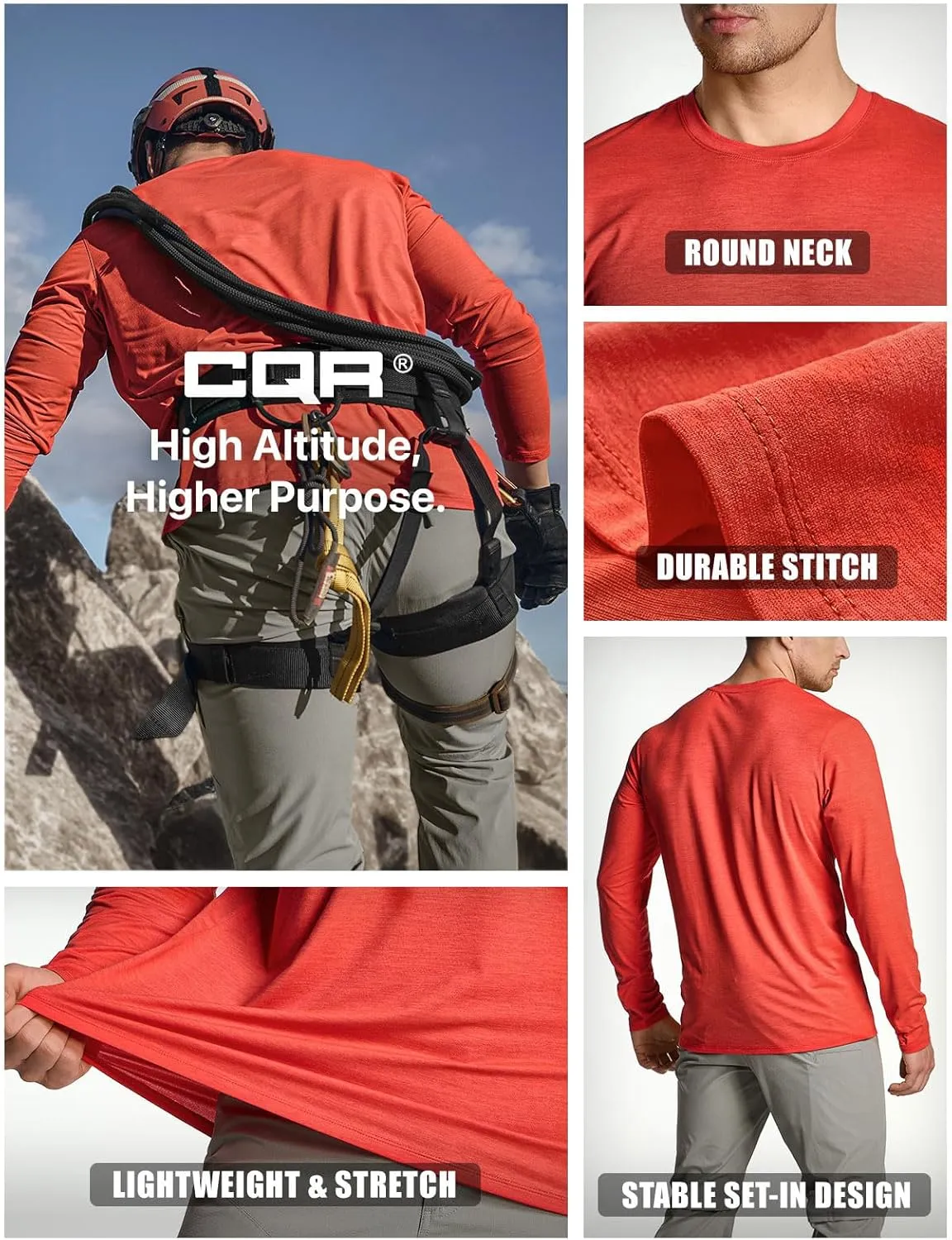 CQR Men's UPF50  Sun Protection Shirts, Quick Dry Long Sleeve Rash Guard, Athletic Running Workout Fishing Cooling Shirts