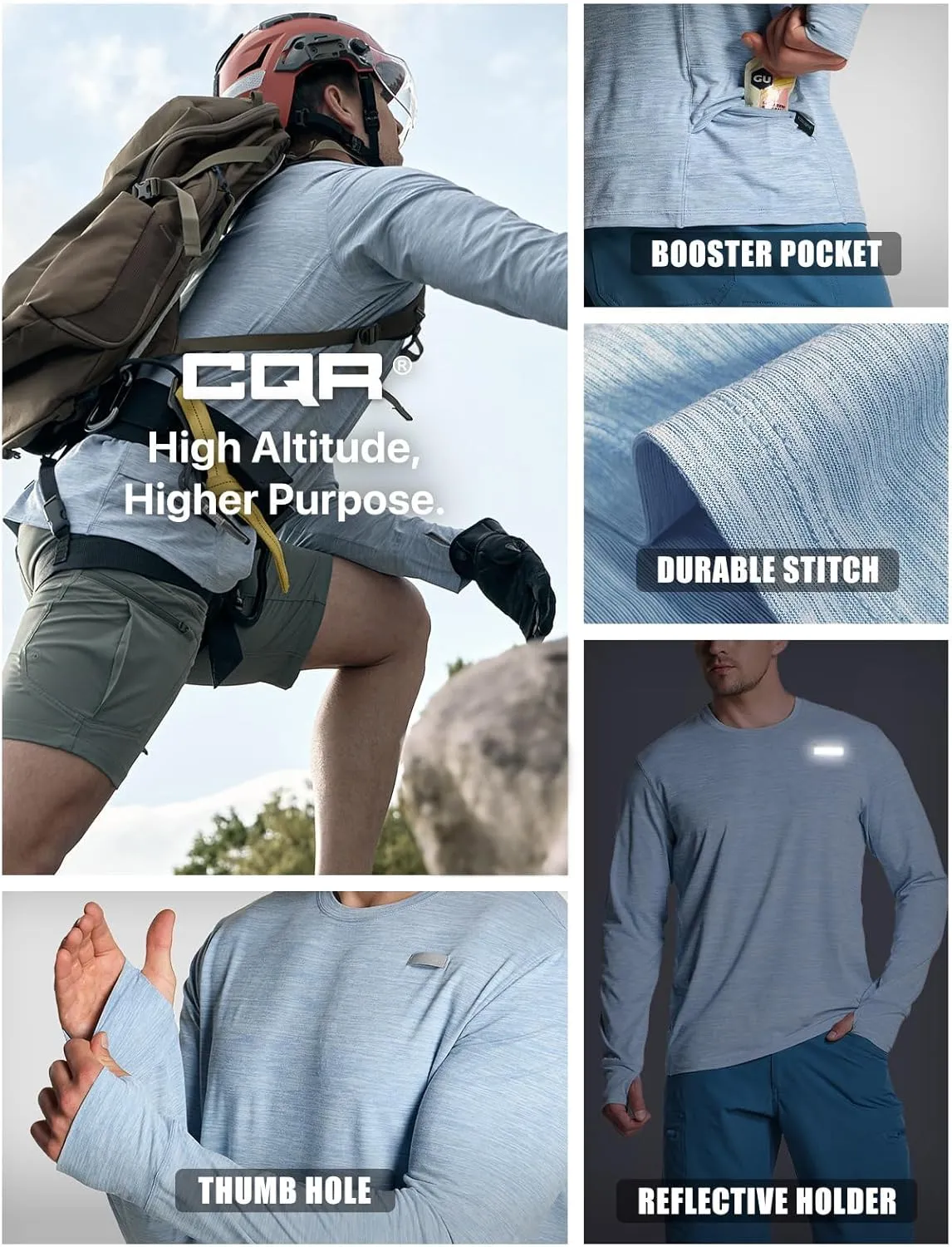 CQR Men's UPF50  Sun Protection Shirts, Quick Dry Long Sleeve Rash Guard, Athletic Running Workout Fishing Cooling Shirts
