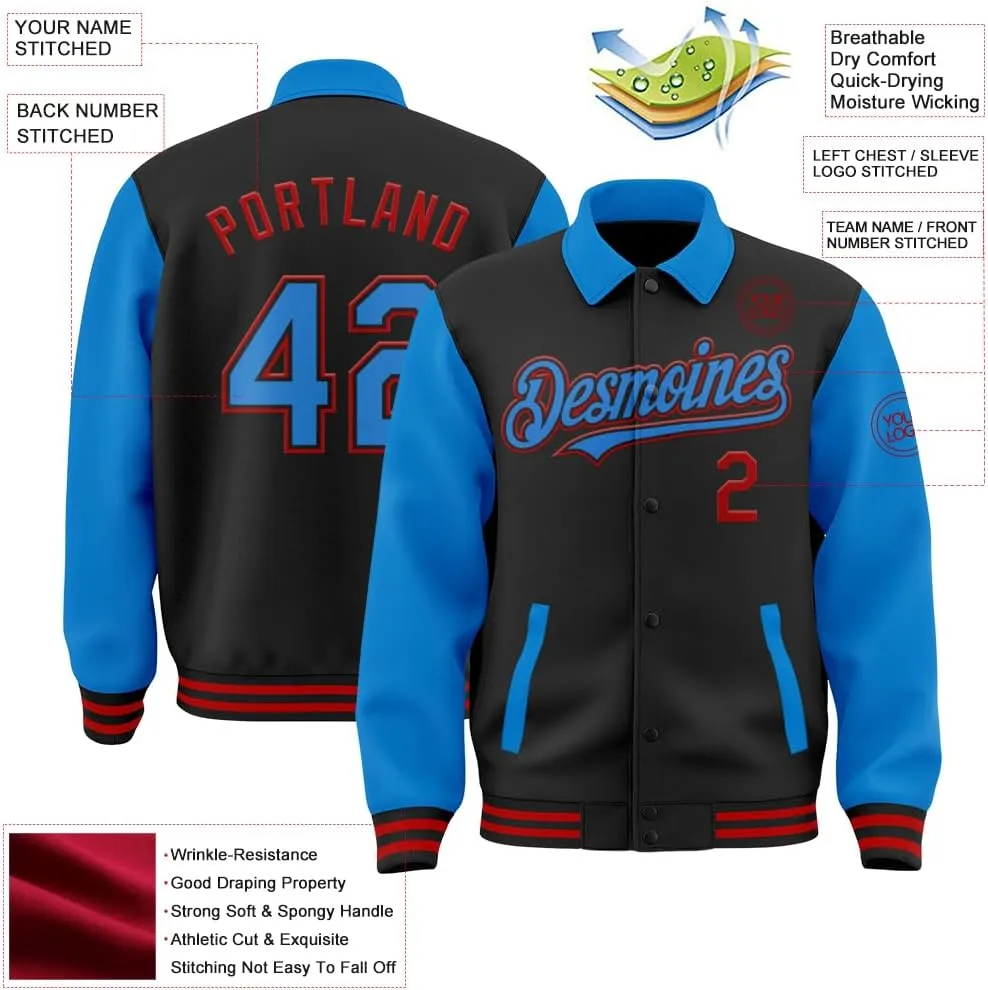 Custom Men's Varsity Letterman Baseball Leather Jacket Lapel Collar Jacket High School Full-snap Bomber Jerseys
