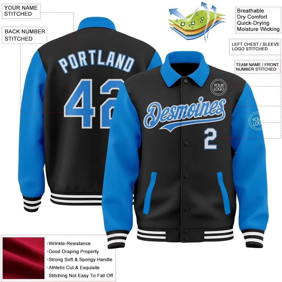 Custom Men's Varsity Letterman Baseball Leather Jacket Lapel Collar Jacket High School Full-snap Bomber Jerseys