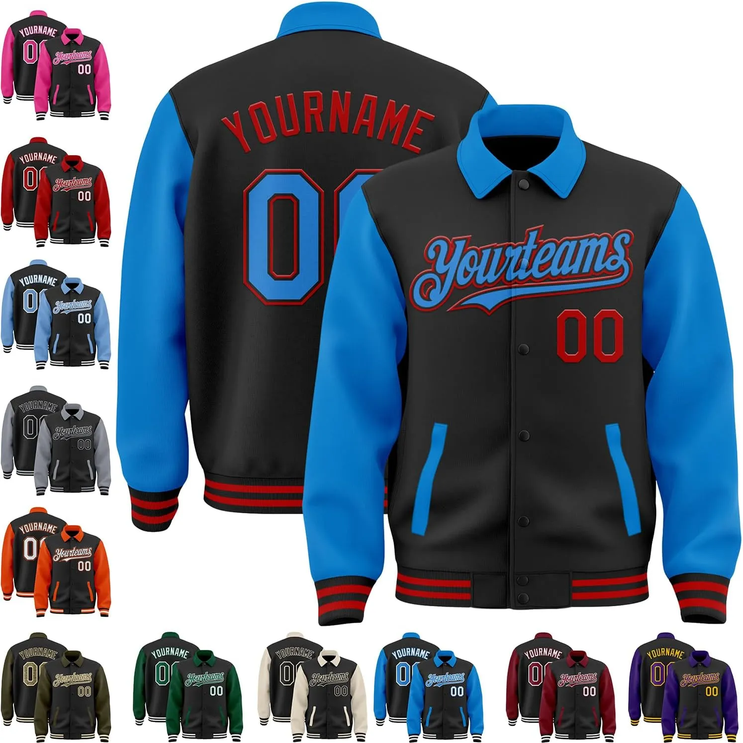 Custom Men's Varsity Letterman Baseball Leather Jacket Lapel Collar Jacket High School Full-snap Bomber Jerseys