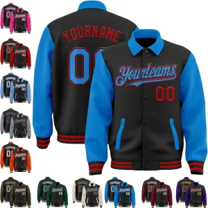 Custom Men's Varsity Letterman Baseball Leather Jacket Lapel Collar Jacket High School Full-snap Bomber Jerseys