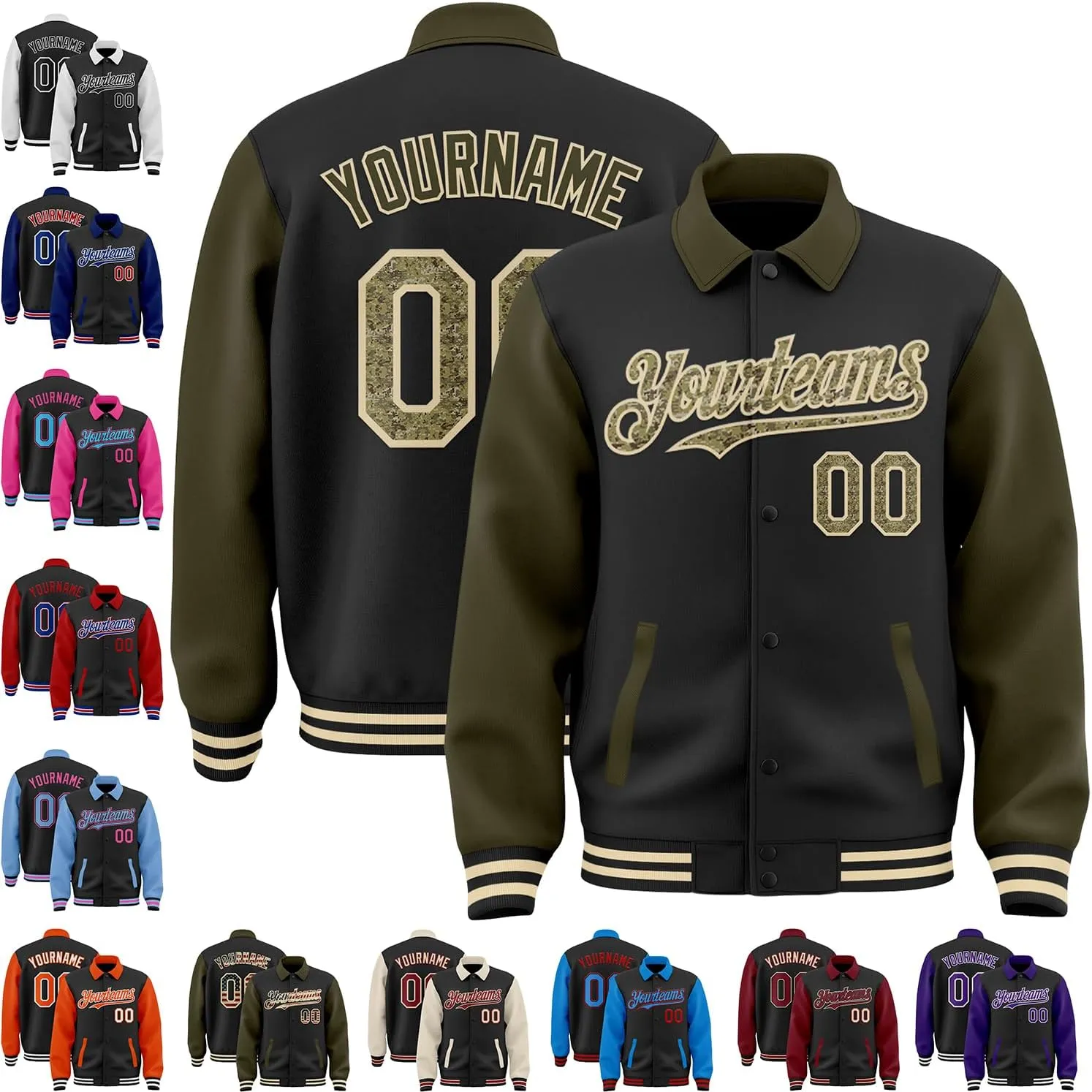 Custom Men's Varsity Letterman Baseball Leather Jacket Lapel Collar Jacket High School Full-snap Bomber Jerseys