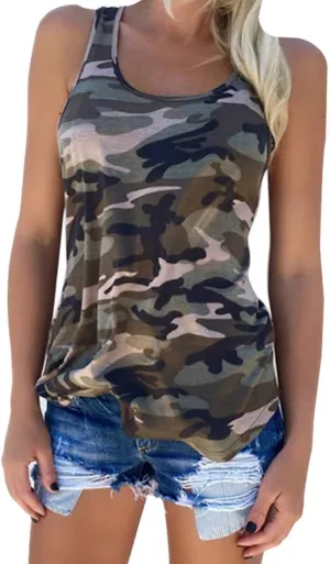 Cute Camo Tank Flowy Athletic Shirts Running Muscle Shirts Workout Gym Clothes Racerback Camo Tank Tops for Women