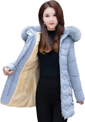 Dcvmvmn Women's Winter Down Parkas Coat Thicken Warm Snow Hooded Puffer Padded Jacket Cotton Overcoat
