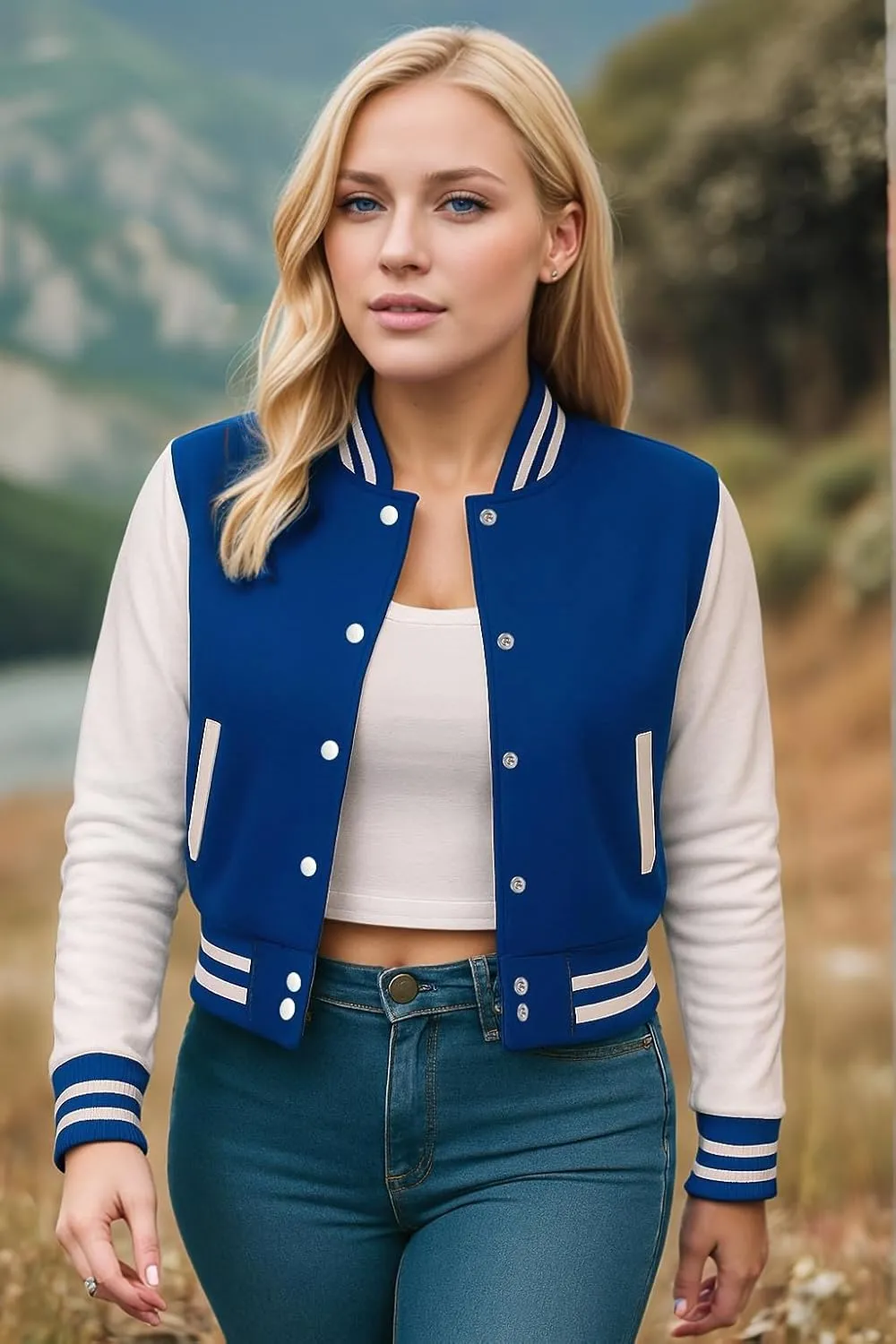 Decrum Cropped Letterman Jacket Women - Baseball Style Highschool Womens Varsity Jackets Bomber