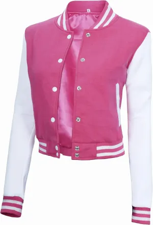 Decrum Cropped Letterman Jacket Women - Baseball Style Highschool Womens Varsity Jackets Bomber