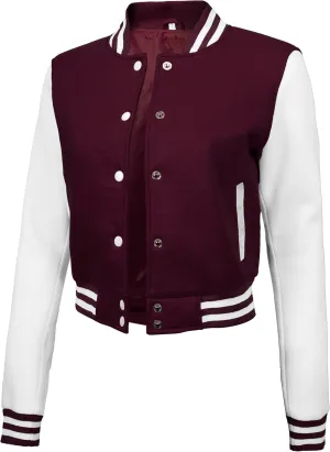 Decrum Cropped Letterman Jacket Women - Baseball Style Highschool Womens Varsity Jackets Bomber